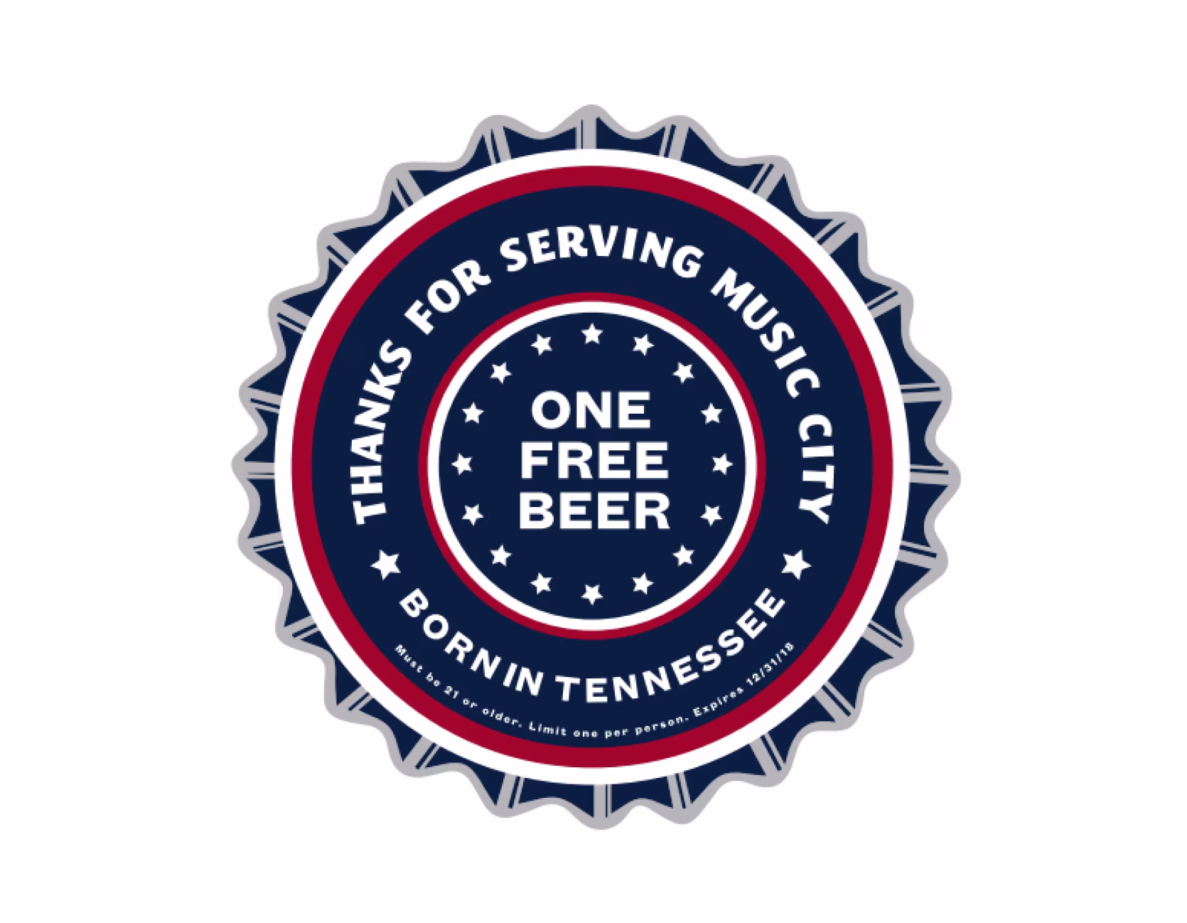 Music City Light Beer Bottle Cap Sticker