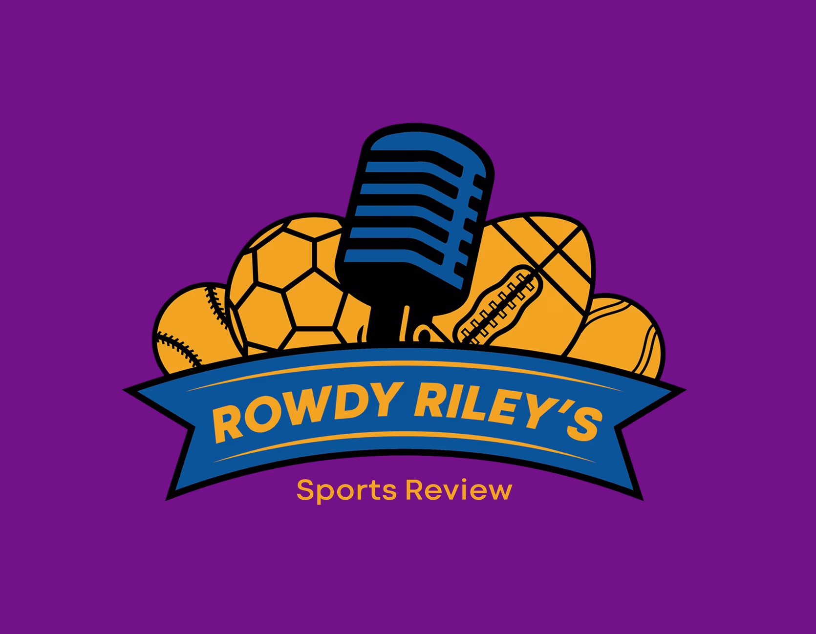 Branding of Rowdy Riley's Sports Review Show with a purple background